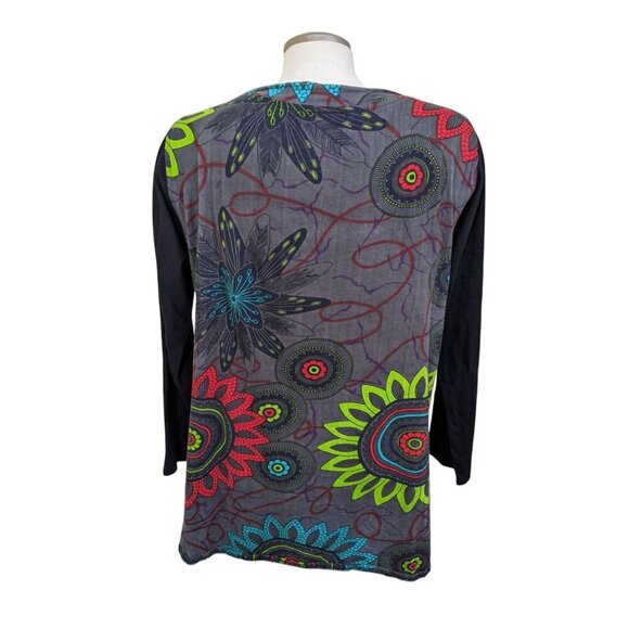 Leopards and Roses Tunic Top Womens Large Cotton Artsy Art To Wear Colorful Boho - Picture 3 of 7